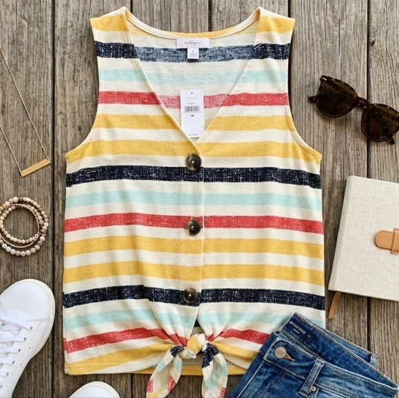 Old Navy Tops - Old Navy Striped Tie-Front Button Tank Top